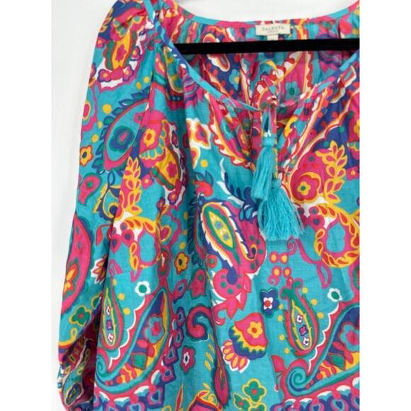 Talbots Fiesta Paisley Tassel Cotton Popover Top Blouse Size 1X Colorful Artsy - Picture 3 of 9